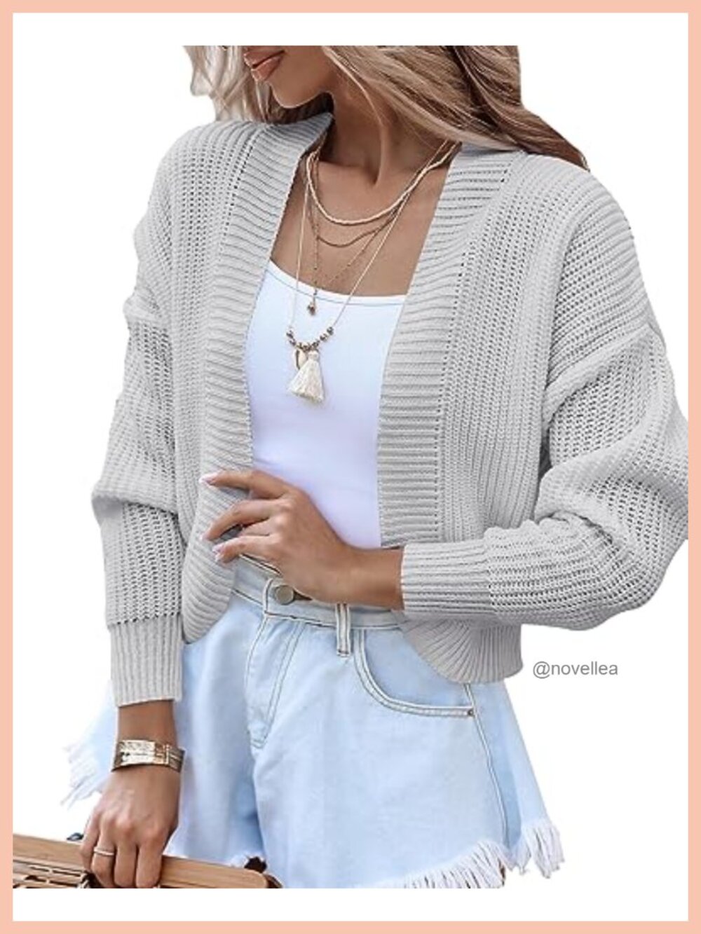 Women's Long Sleeve Open Front Knit Cropped Cardigan Drop Shoulder Shrug
